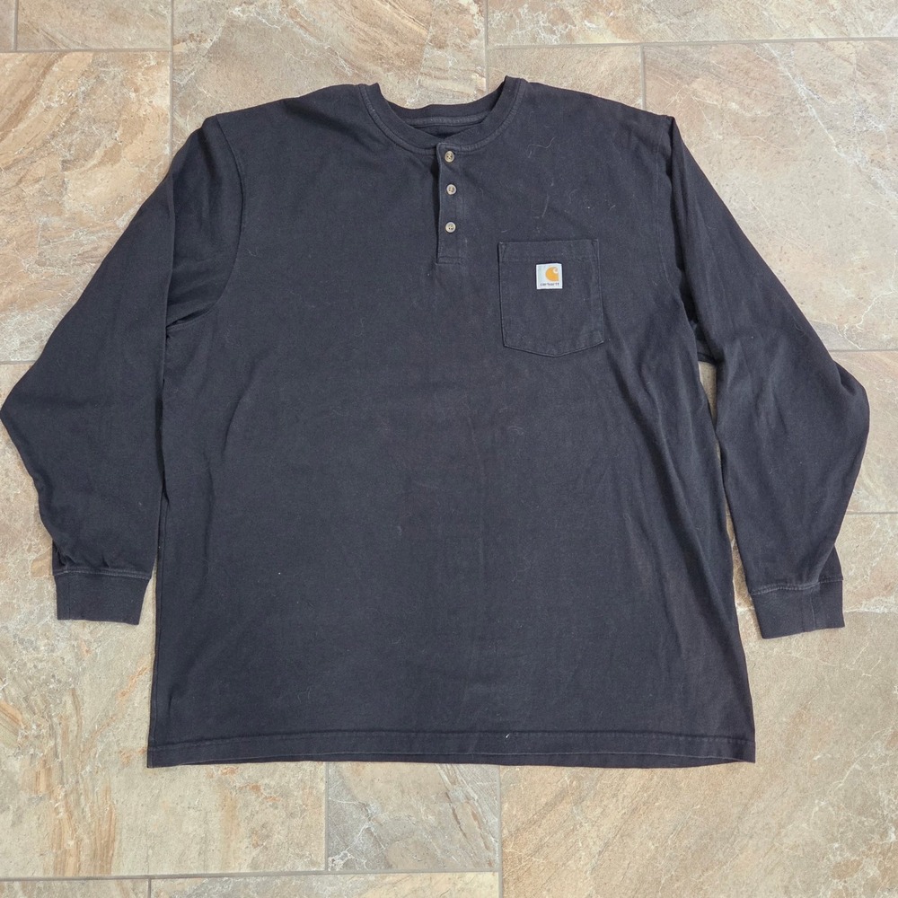 Carhartt Mens Long Sleeve Henley Pocket T Shirt Black Original‎ Fit 2XL